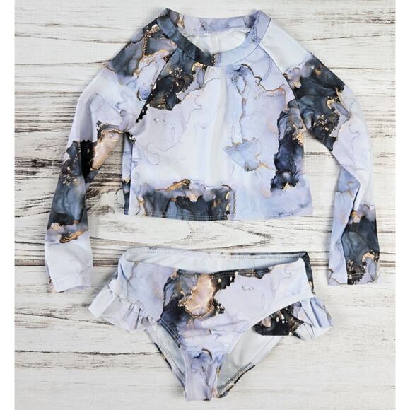 Shein Blue Marble Print Rashguard bikini sz 5 - Picture 1 of 4